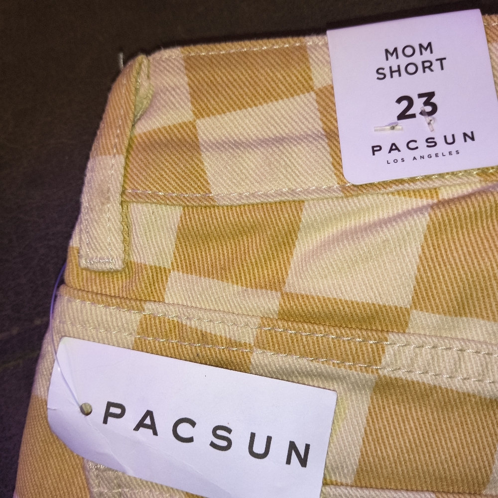 PacSun Women's Checkered Jean Shorts - Cream and Tan (Sz. 24 XS)
